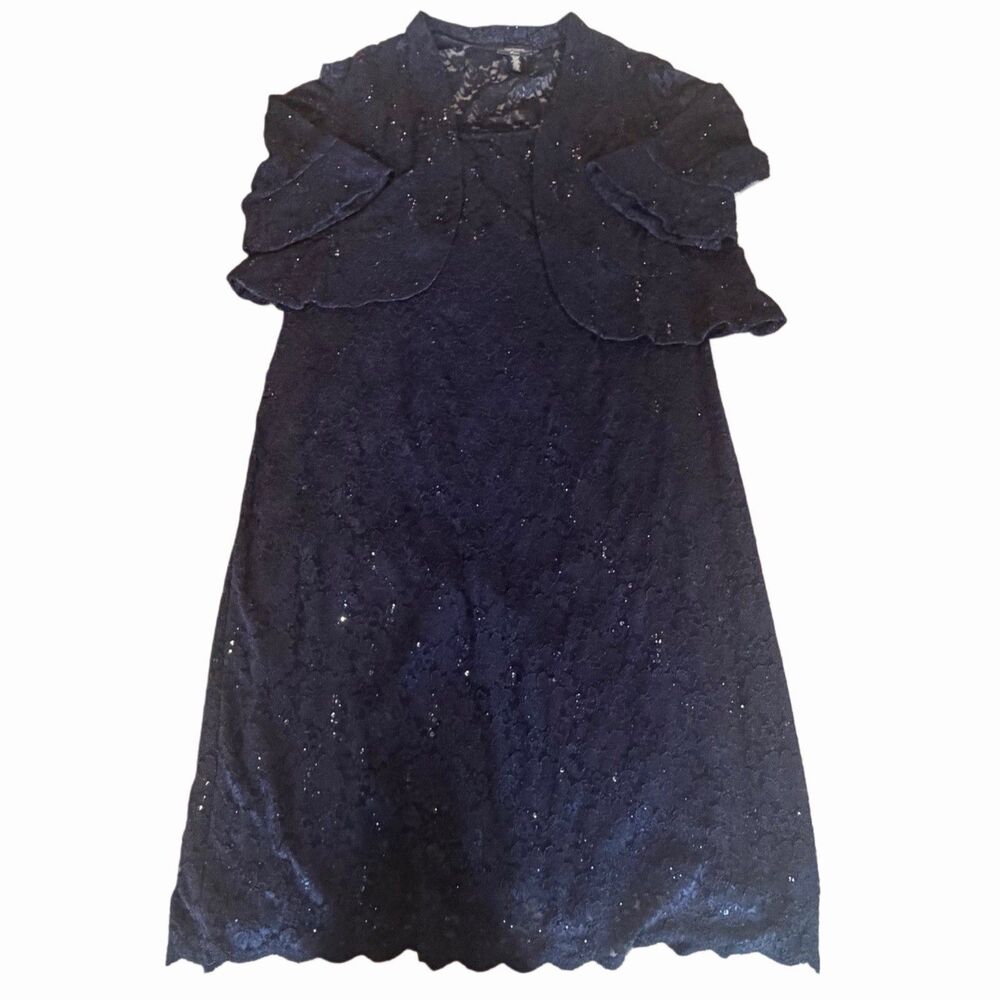 R & M Richards Womens Midi Dress and Jacket Special Occasion Sleeveless Navy 22W